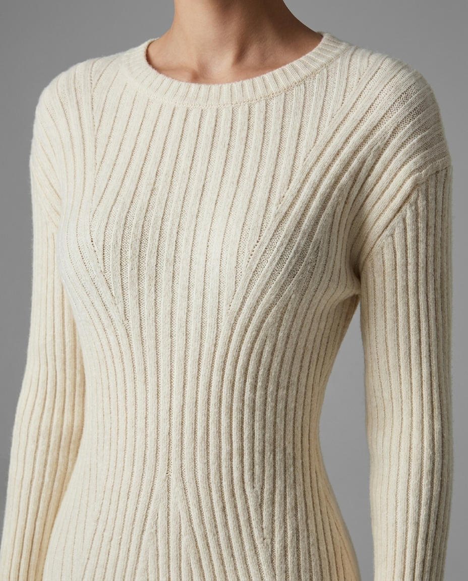 Beige Ribbed Mini Jumper Knitted Dress