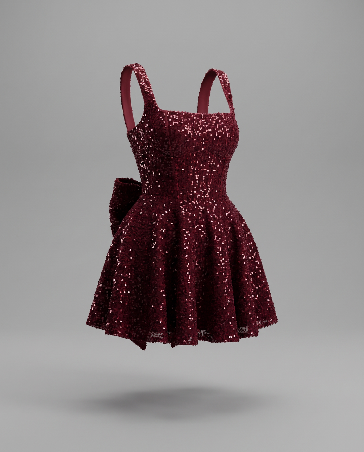 Burgundy Sequin Mini Dress With Oversized Back Bow, image 5