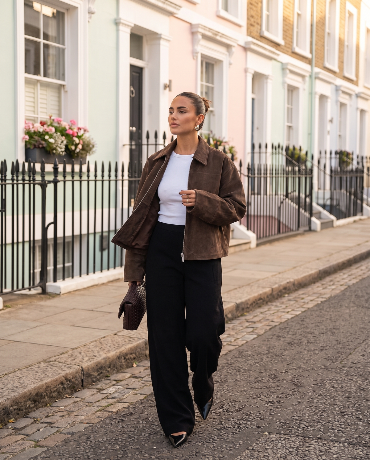 Brown Suede Oversized Bomber Jacket With Point Collar, image 7