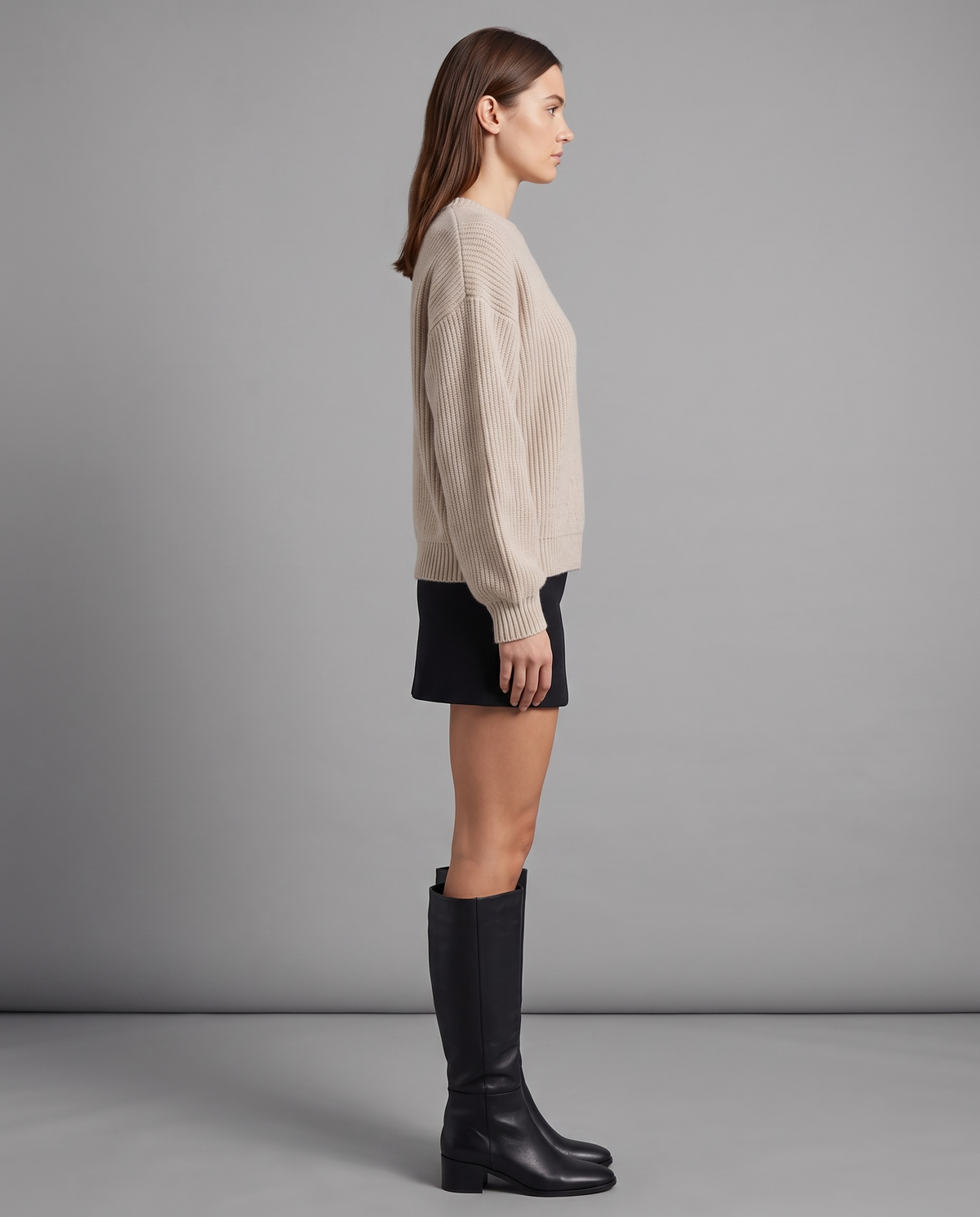 Beige Chunky Ribbed Knit Jumper With Dropped Shoulders, image 2