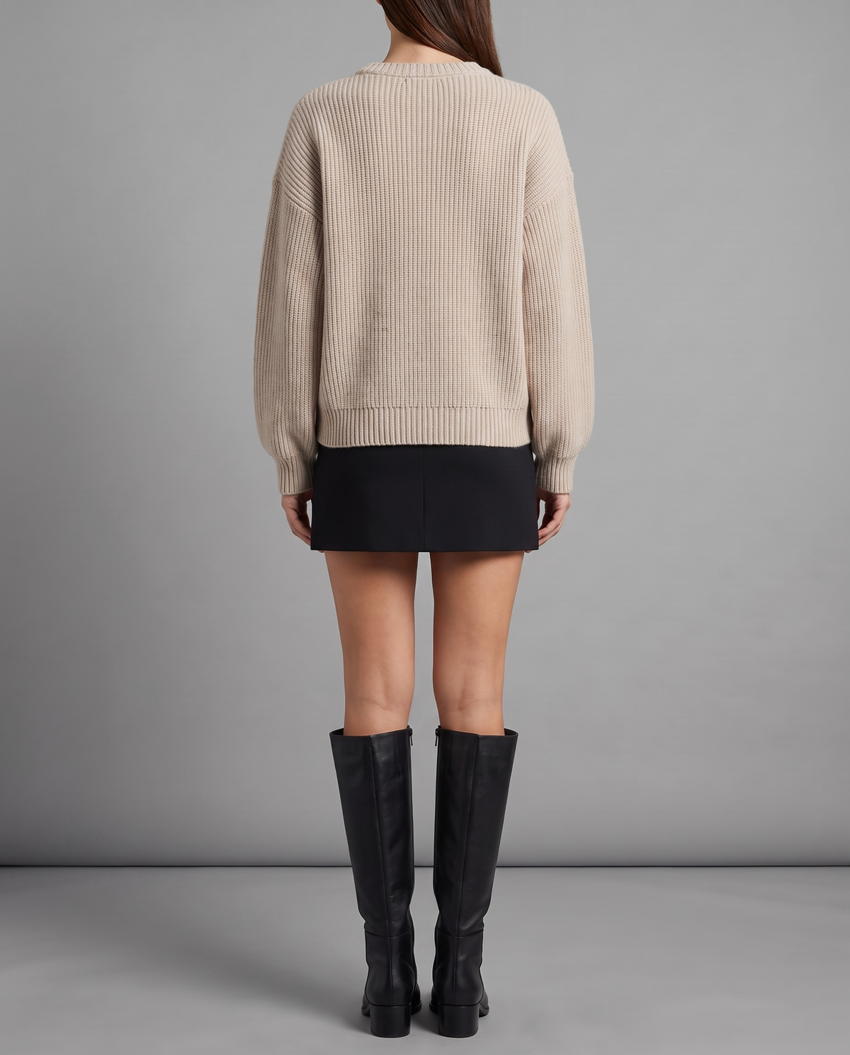 Beige Chunky Ribbed Knit Jumper With Dropped Shoulders, image 3