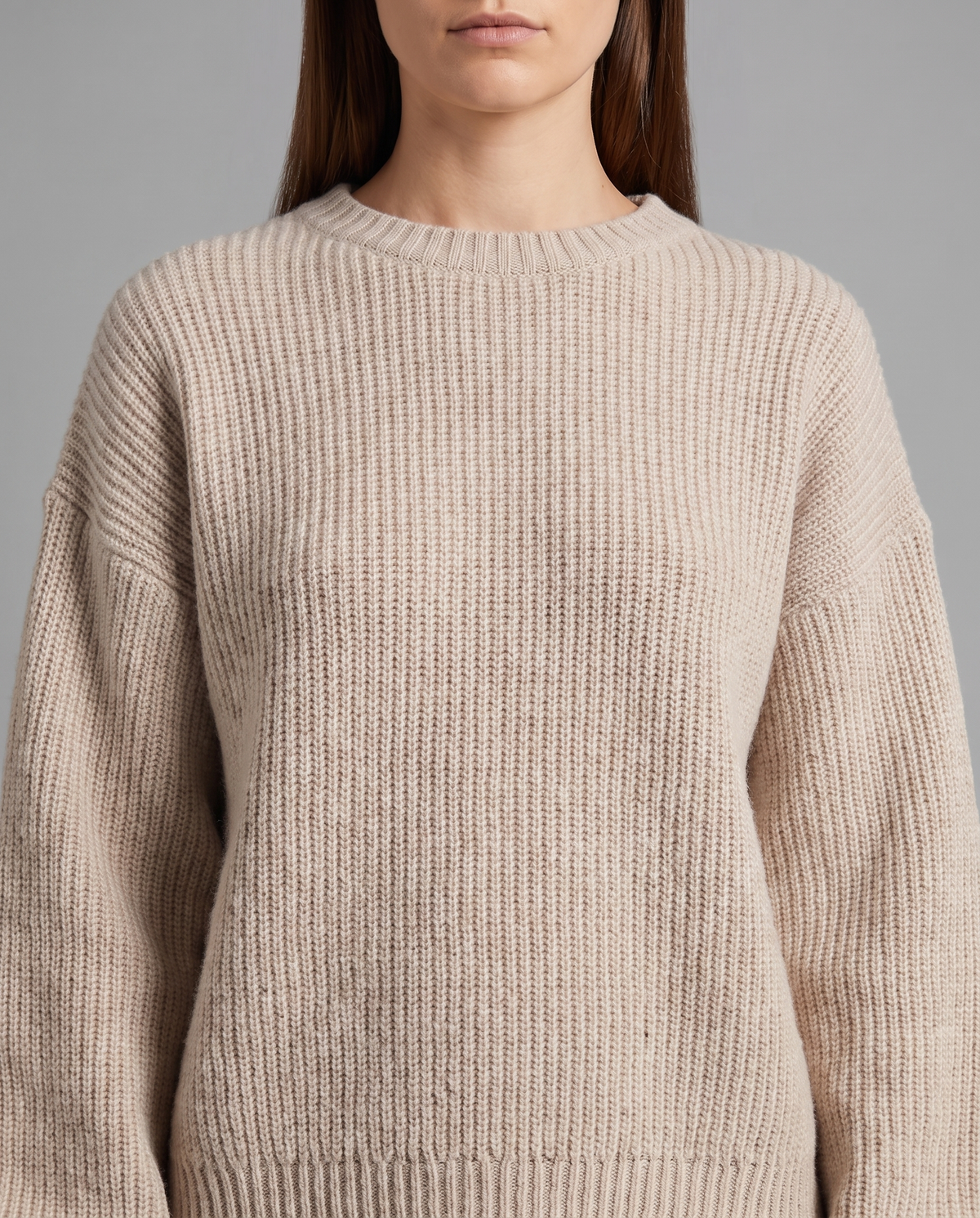 Beige Chunky Ribbed Knit Jumper With Dropped Shoulders, image 4