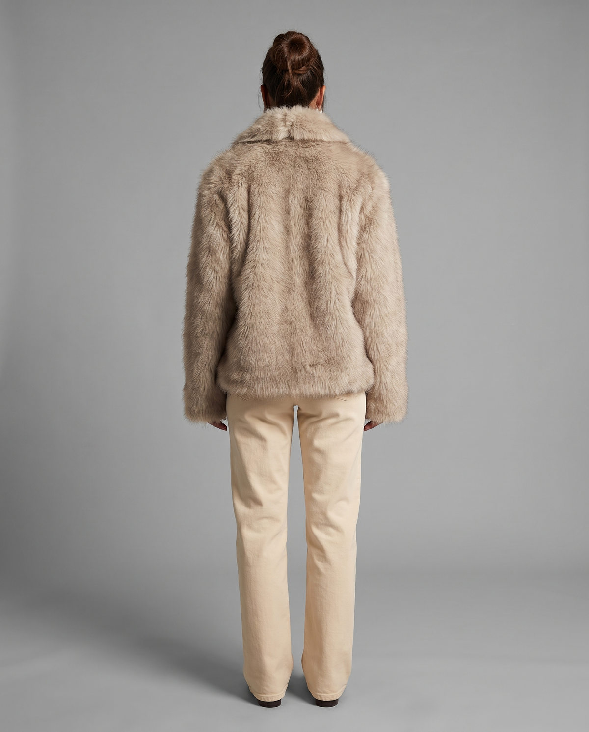 Beige Faux Fur Jacket With Wide Collar, image 3