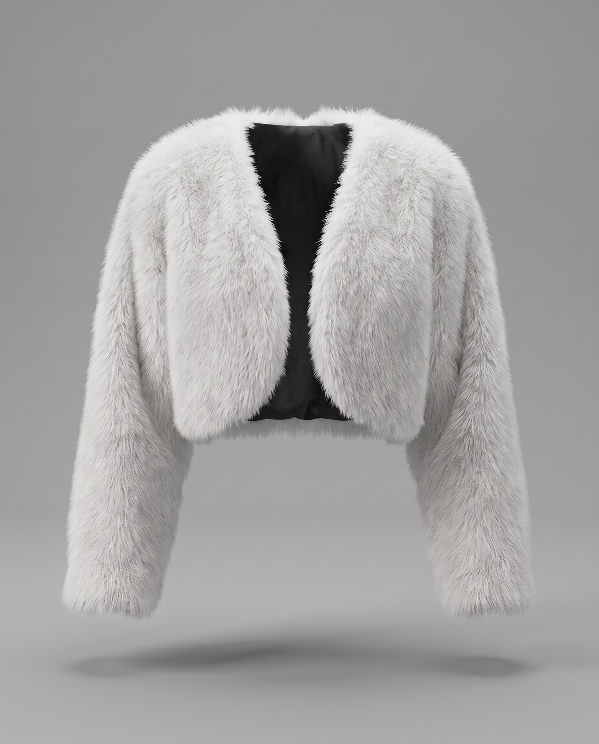 White Cropped Faux Fur Jacket With Open Front, image 6