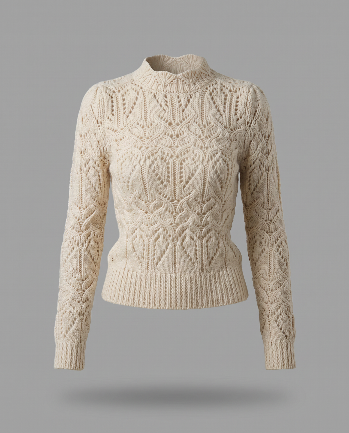 White Pointelle Knit Jumper With Round Neck, image 5