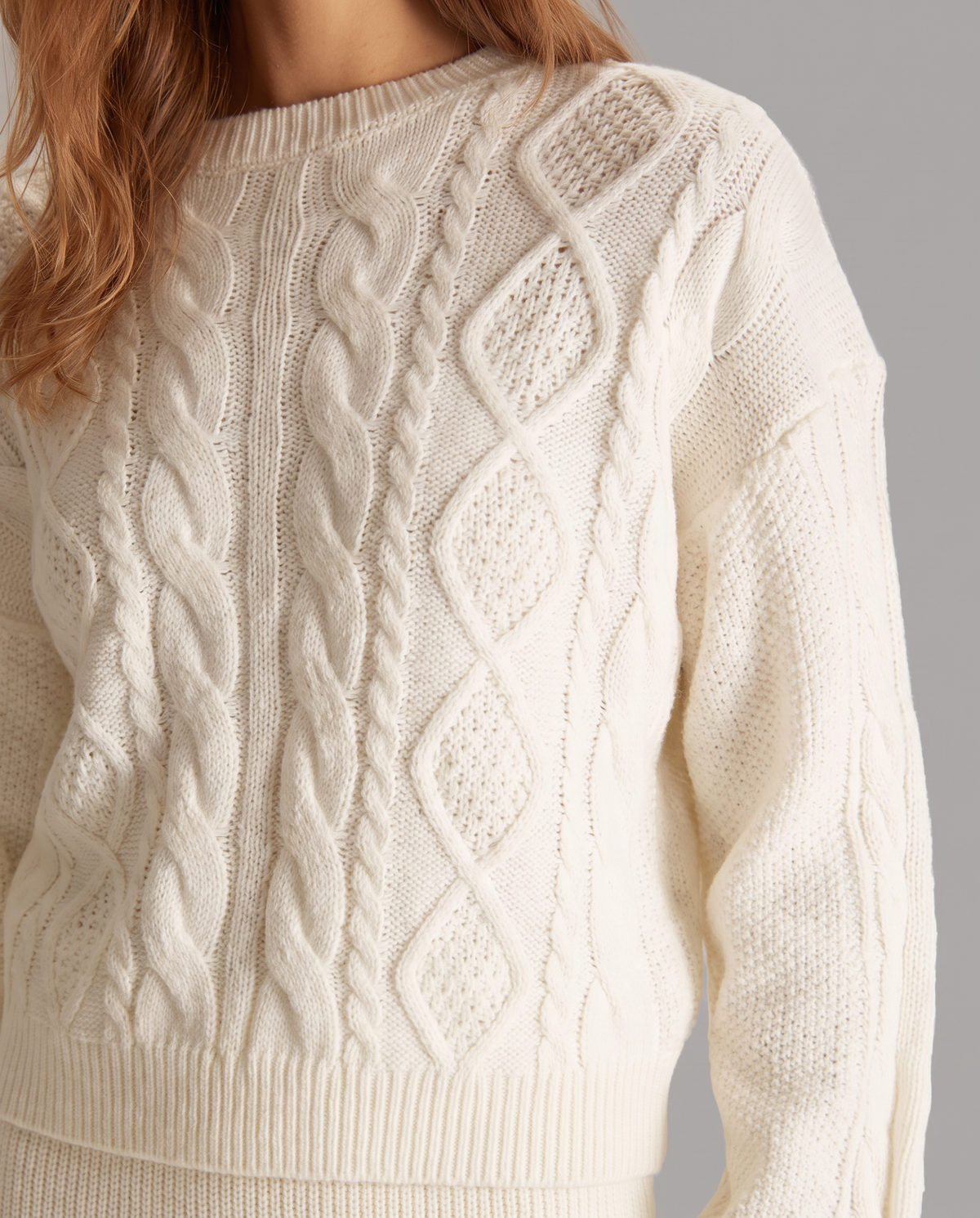 Beige Cable Knit Jumper With Dropped Shoulders, image 4