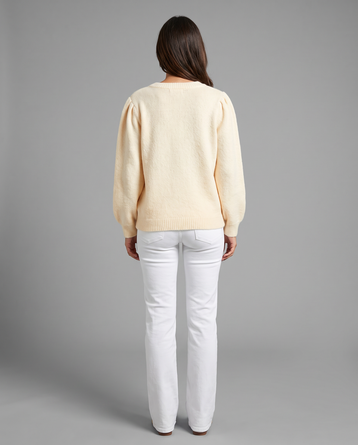 Apricot Pointelle Knit Cardigan With Puff Sleeves, image 3