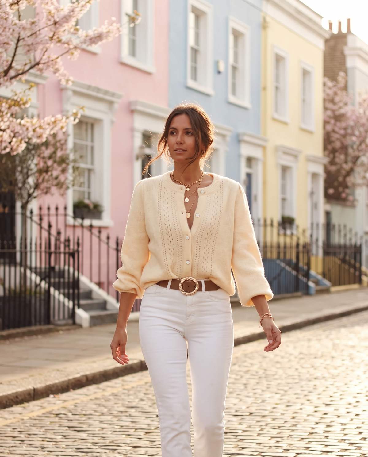 Apricot Pointelle Knit Cardigan With Puff Sleeves, image 6